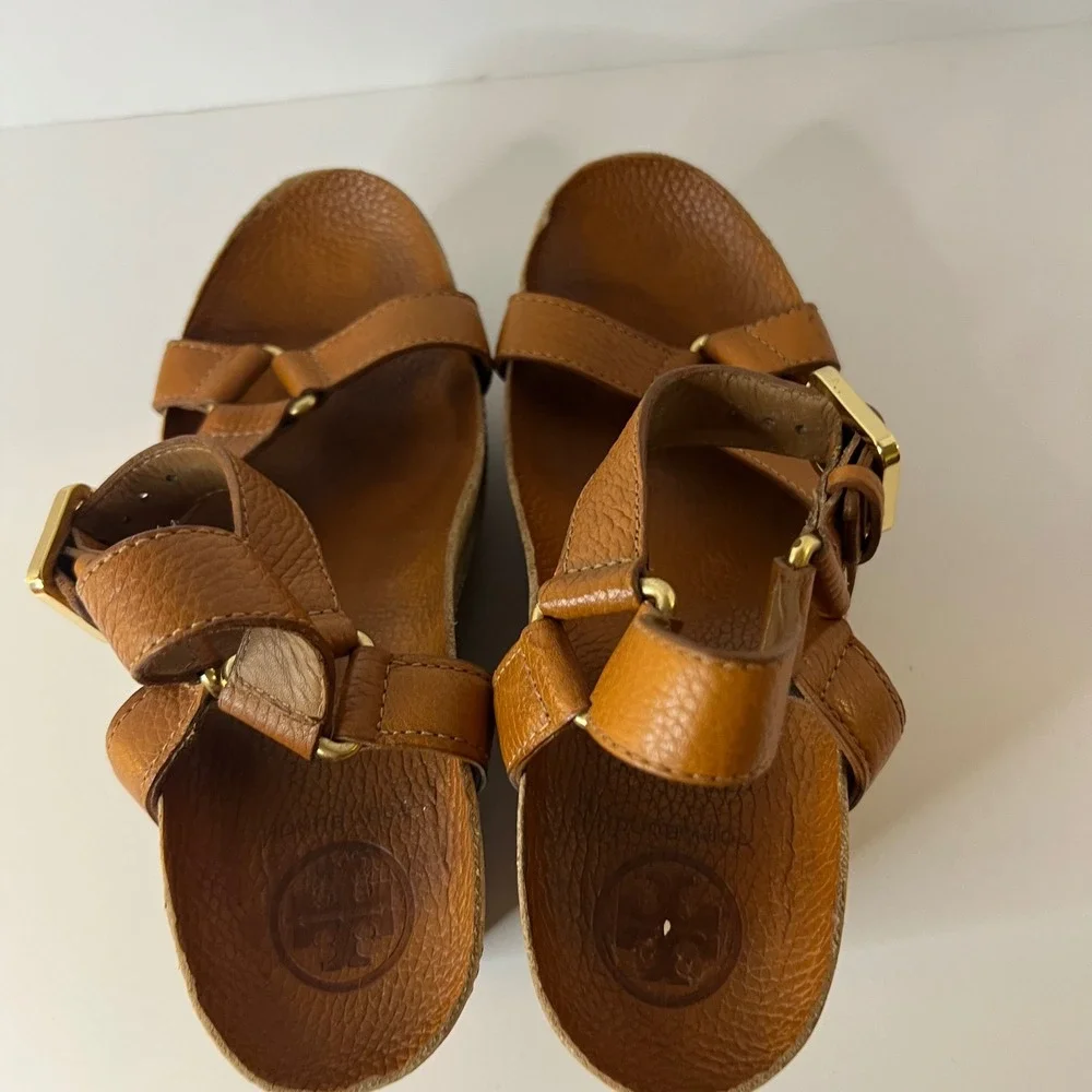 Womens Tory Burch‎ Brenden Brown Leather Wedge Sandal 9.5